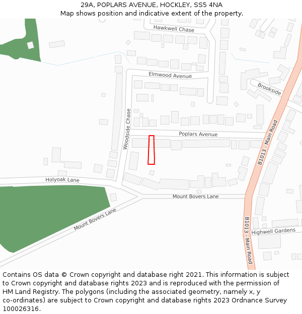 29A, POPLARS AVENUE, HOCKLEY, SS5 4NA: Location map and indicative extent of plot