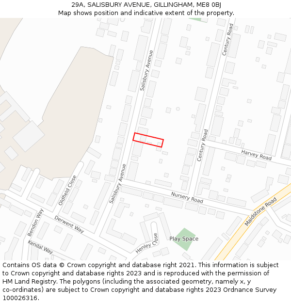 29A, SALISBURY AVENUE, GILLINGHAM, ME8 0BJ: Location map and indicative extent of plot