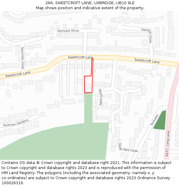 29A, SWEETCROFT LANE, UXBRIDGE, UB10 9LE: Location map and indicative extent of plot