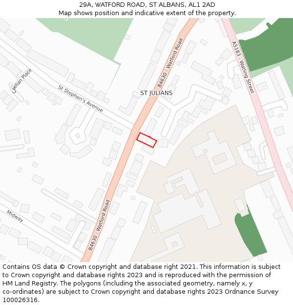 29A, WATFORD ROAD, ST ALBANS, AL1 2AD: Location map and indicative extent of plot