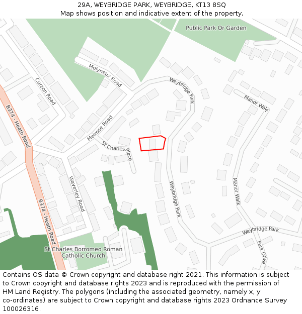 29A, WEYBRIDGE PARK, WEYBRIDGE, KT13 8SQ: Location map and indicative extent of plot