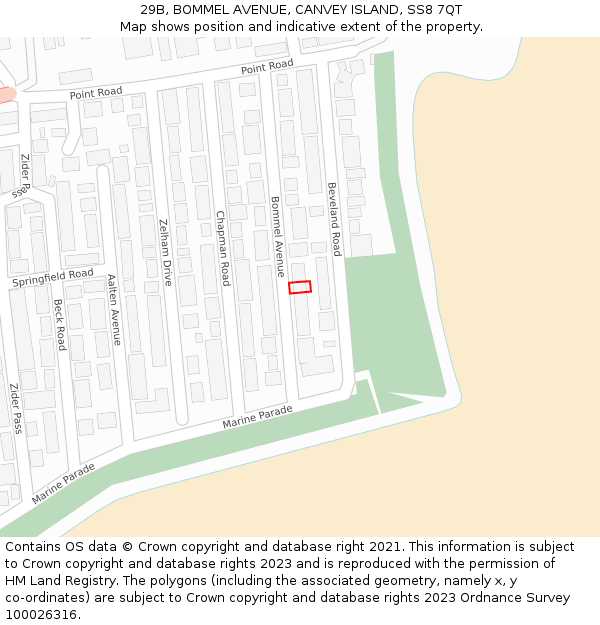 29B, BOMMEL AVENUE, CANVEY ISLAND, SS8 7QT: Location map and indicative extent of plot