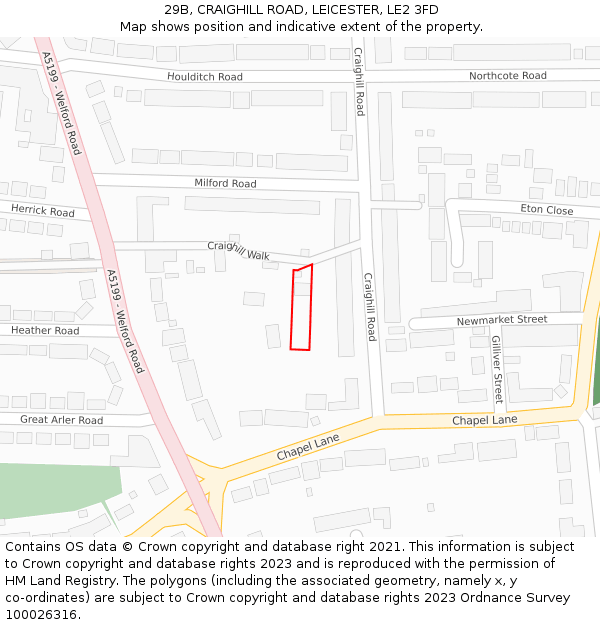 29B, CRAIGHILL ROAD, LEICESTER, LE2 3FD: Location map and indicative extent of plot