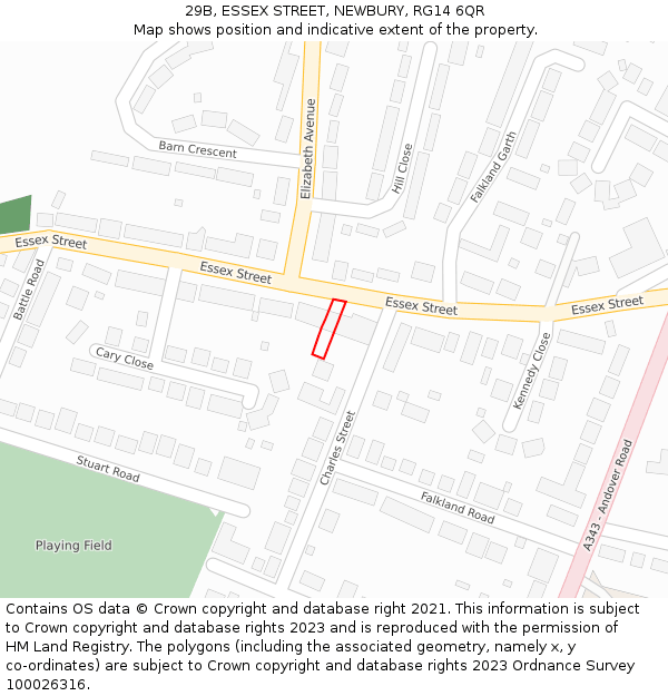 29B, ESSEX STREET, NEWBURY, RG14 6QR: Location map and indicative extent of plot