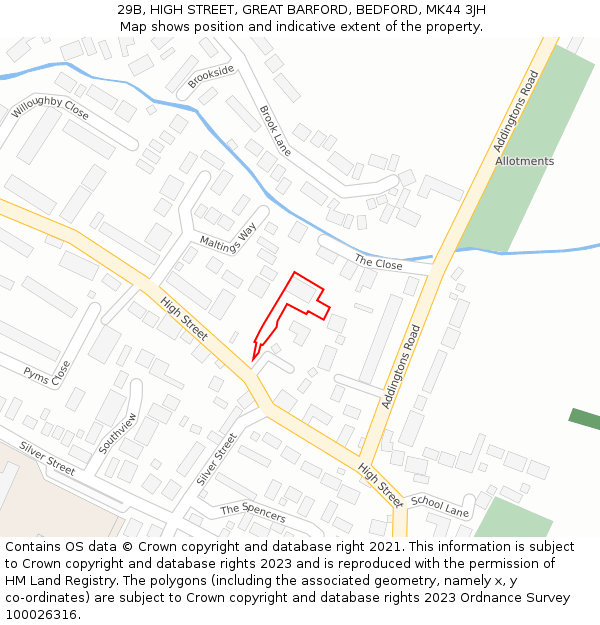 29B, HIGH STREET, GREAT BARFORD, BEDFORD, MK44 3JH: Location map and indicative extent of plot