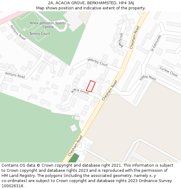 2A, ACACIA GROVE, BERKHAMSTED, HP4 3AJ: Location map and indicative extent of plot