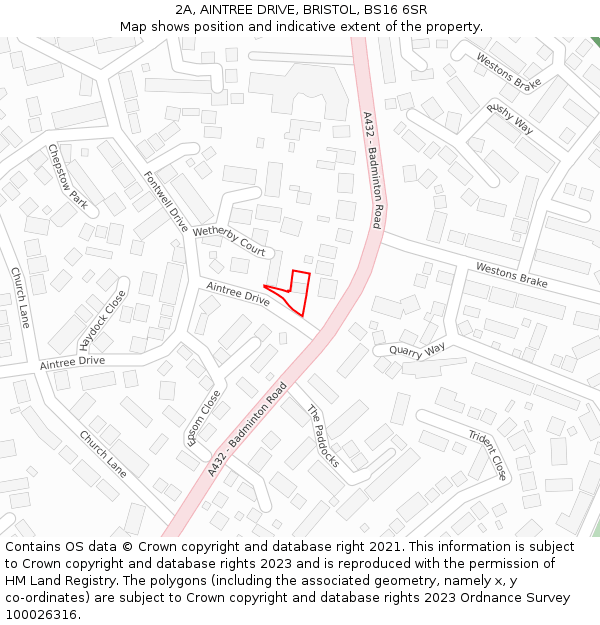 2A, AINTREE DRIVE, BRISTOL, BS16 6SR: Location map and indicative extent of plot