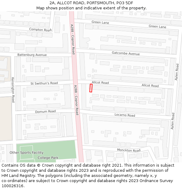 2A, ALLCOT ROAD, PORTSMOUTH, PO3 5DF: Location map and indicative extent of plot