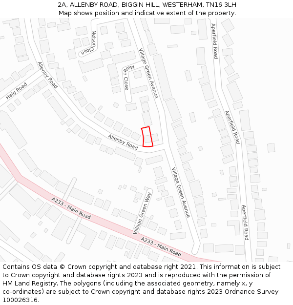 2A, ALLENBY ROAD, BIGGIN HILL, WESTERHAM, TN16 3LH: Location map and indicative extent of plot