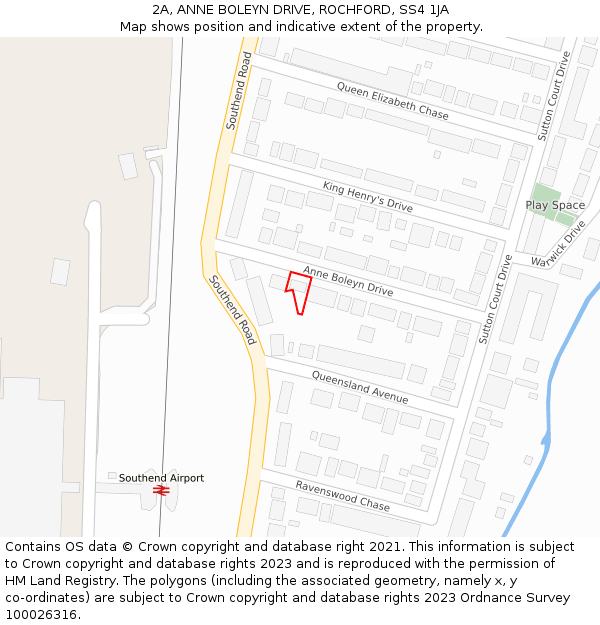 2A, ANNE BOLEYN DRIVE, ROCHFORD, SS4 1JA: Location map and indicative extent of plot