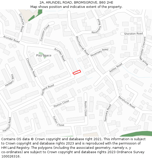 2A, ARUNDEL ROAD, BROMSGROVE, B60 2HE: Location map and indicative extent of plot