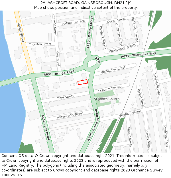 2A, ASHCROFT ROAD, GAINSBOROUGH, DN21 1JY: Location map and indicative extent of plot