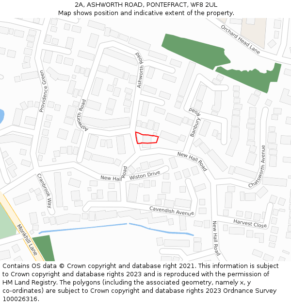 2A, ASHWORTH ROAD, PONTEFRACT, WF8 2UL: Location map and indicative extent of plot