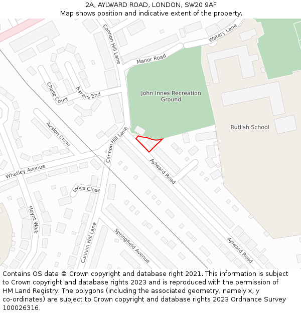 2A, AYLWARD ROAD, LONDON, SW20 9AF: Location map and indicative extent of plot