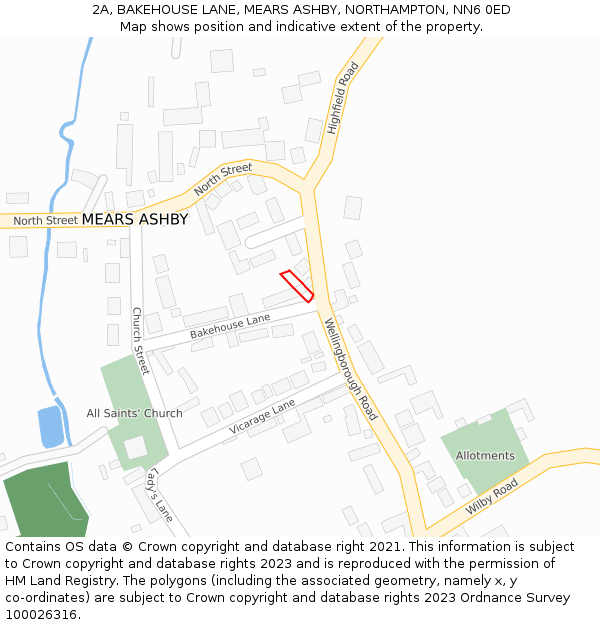 2A, BAKEHOUSE LANE, MEARS ASHBY, NORTHAMPTON, NN6 0ED: Location map and indicative extent of plot