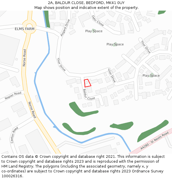 2A, BALDUR CLOSE, BEDFORD, MK41 0UY: Location map and indicative extent of plot