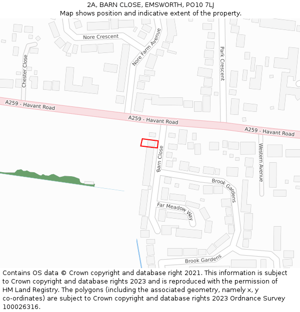 2A, BARN CLOSE, EMSWORTH, PO10 7LJ: Location map and indicative extent of plot