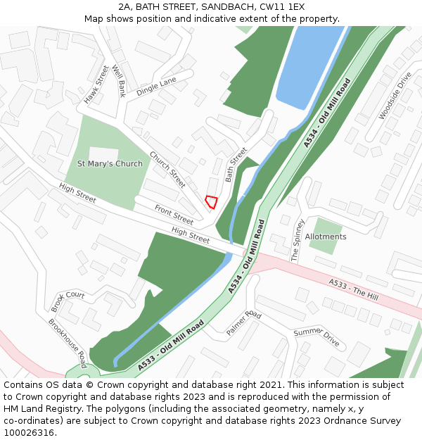 2A, BATH STREET, SANDBACH, CW11 1EX: Location map and indicative extent of plot