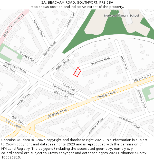 2A, BEACHAM ROAD, SOUTHPORT, PR8 6BA: Location map and indicative extent of plot