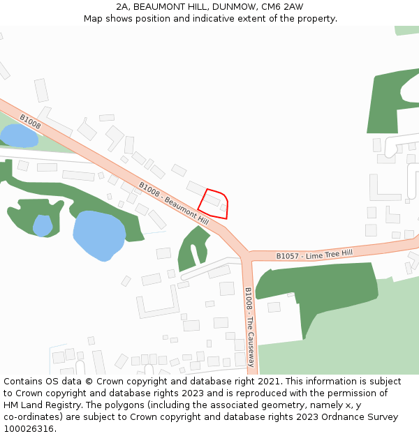 2A, BEAUMONT HILL, DUNMOW, CM6 2AW: Location map and indicative extent of plot