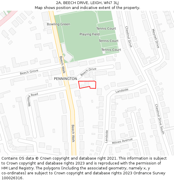 2A, BEECH DRIVE, LEIGH, WN7 3LJ: Location map and indicative extent of plot