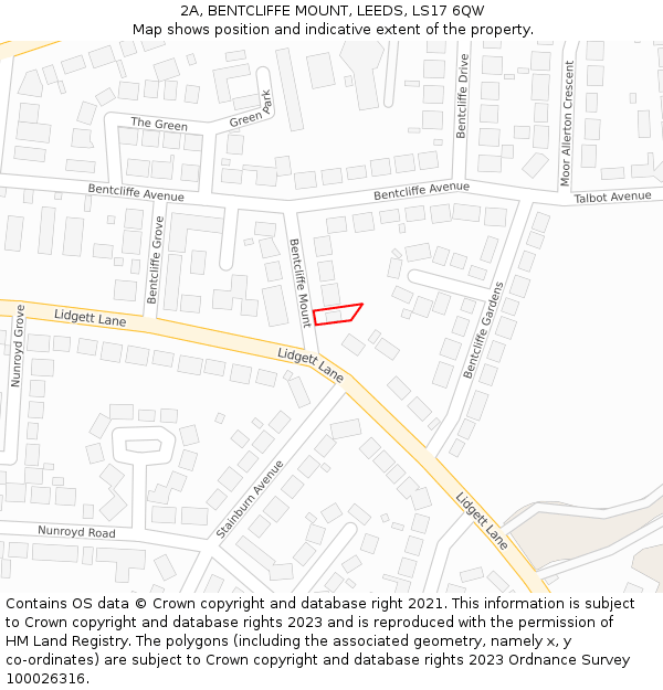 2A, BENTCLIFFE MOUNT, LEEDS, LS17 6QW: Location map and indicative extent of plot