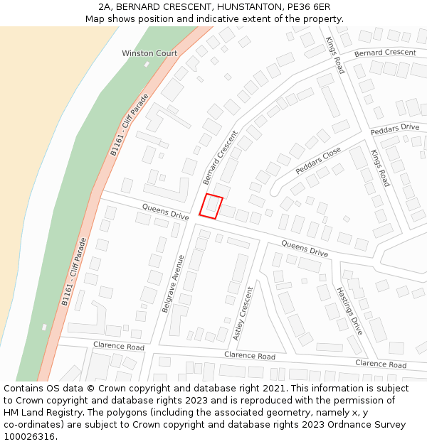 2A, BERNARD CRESCENT, HUNSTANTON, PE36 6ER: Location map and indicative extent of plot