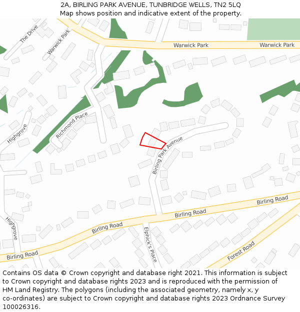 2A, BIRLING PARK AVENUE, TUNBRIDGE WELLS, TN2 5LQ: Location map and indicative extent of plot