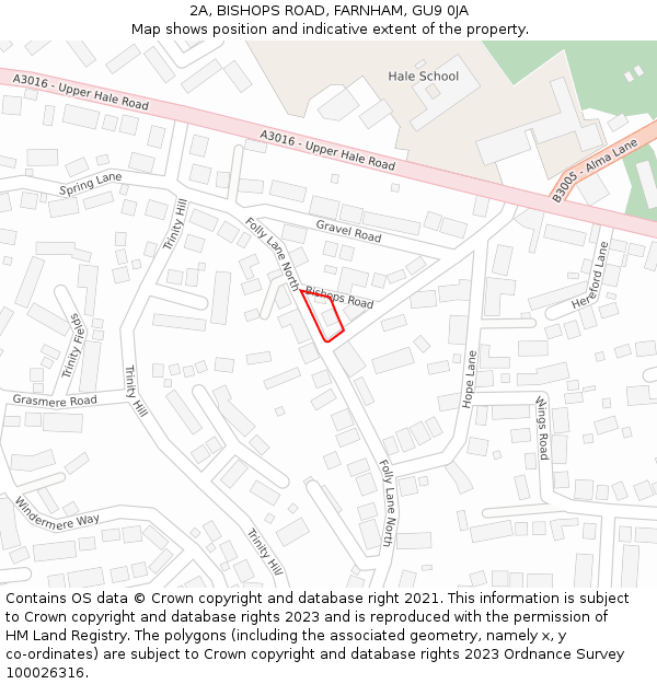 2A, BISHOPS ROAD, FARNHAM, GU9 0JA: Location map and indicative extent of plot