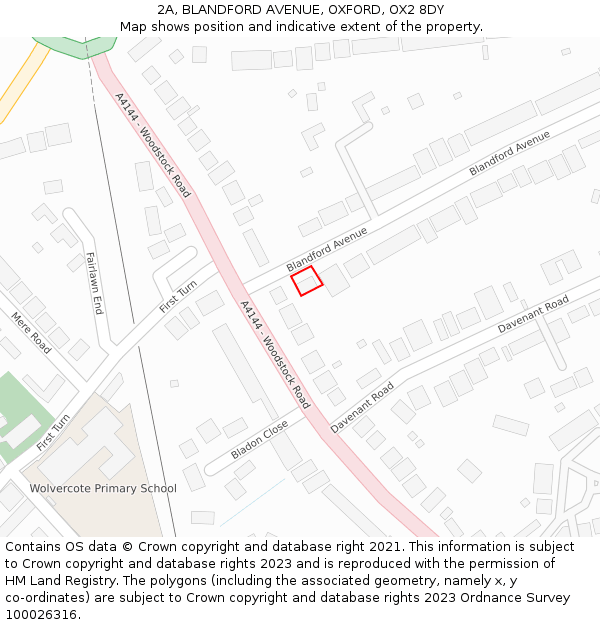 2A, BLANDFORD AVENUE, OXFORD, OX2 8DY: Location map and indicative extent of plot