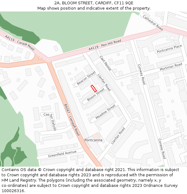 2A, BLOOM STREET, CARDIFF, CF11 9QE: Location map and indicative extent of plot