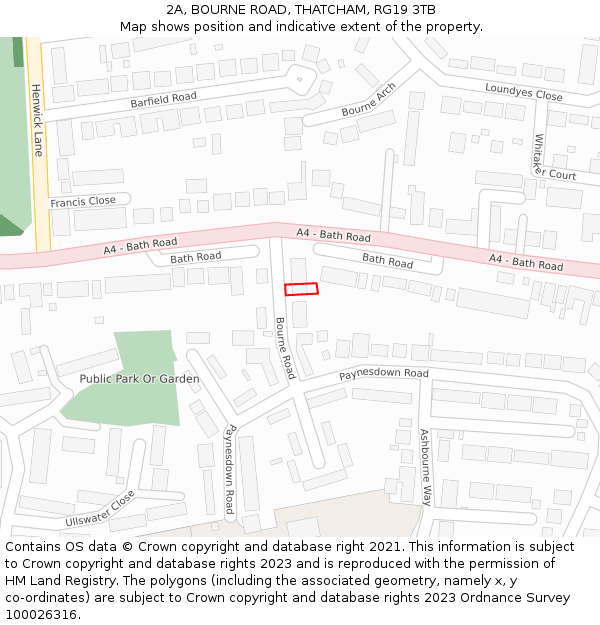 2A, BOURNE ROAD, THATCHAM, RG19 3TB: Location map and indicative extent of plot