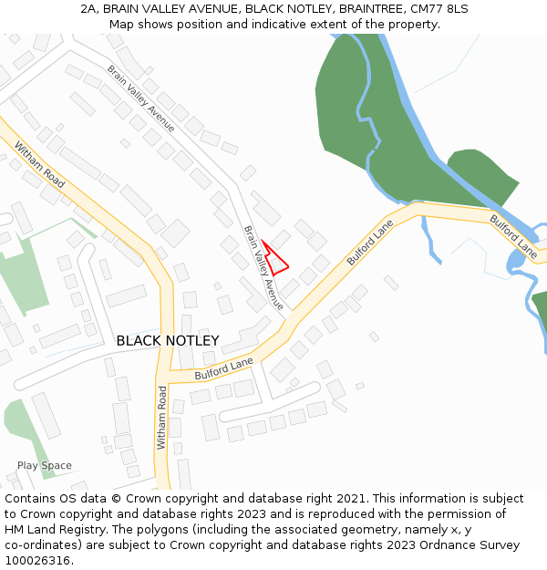 2A, BRAIN VALLEY AVENUE, BLACK NOTLEY, BRAINTREE, CM77 8LS: Location map and indicative extent of plot