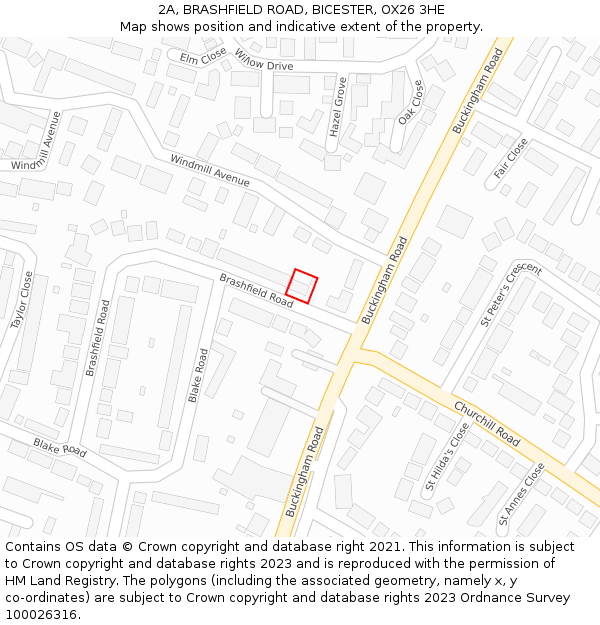 2A, BRASHFIELD ROAD, BICESTER, OX26 3HE: Location map and indicative extent of plot