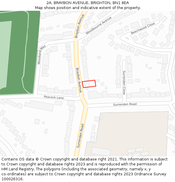 2A, BRAYBON AVENUE, BRIGHTON, BN1 8EA: Location map and indicative extent of plot