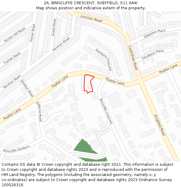 2A, BRINCLIFFE CRESCENT, SHEFFIELD, S11 9AW: Location map and indicative extent of plot