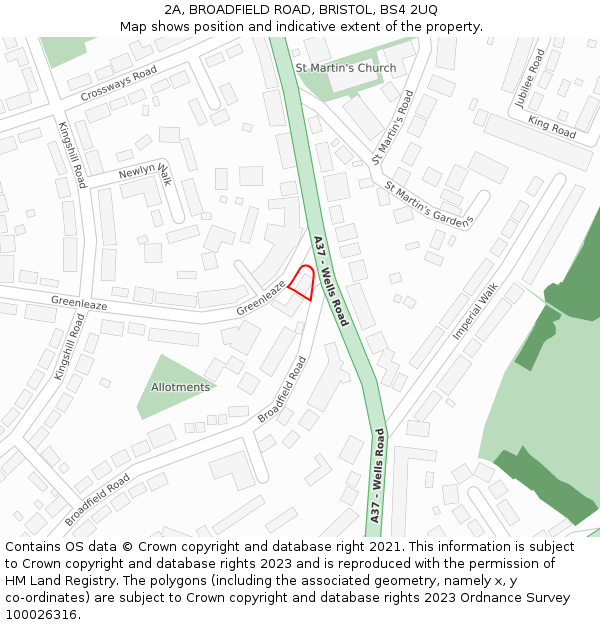 2A, BROADFIELD ROAD, BRISTOL, BS4 2UQ: Location map and indicative extent of plot