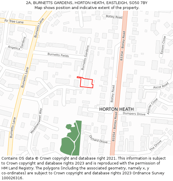 2A, BURNETTS GARDENS, HORTON HEATH, EASTLEIGH, SO50 7BY: Location map and indicative extent of plot