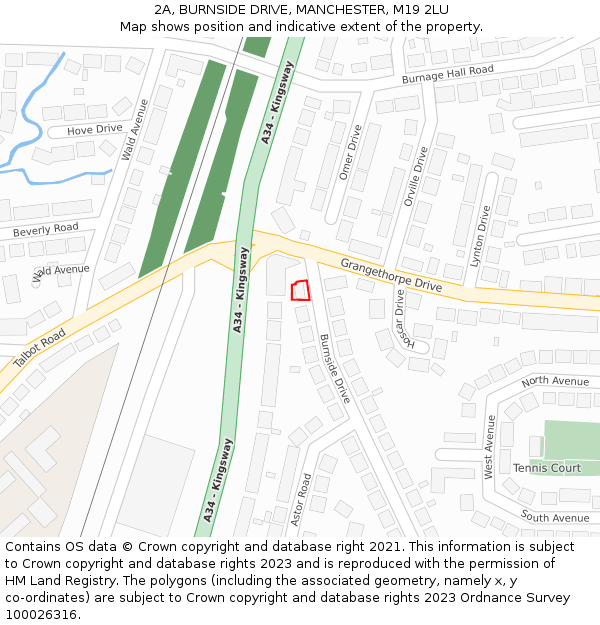 2A, BURNSIDE DRIVE, MANCHESTER, M19 2LU: Location map and indicative extent of plot