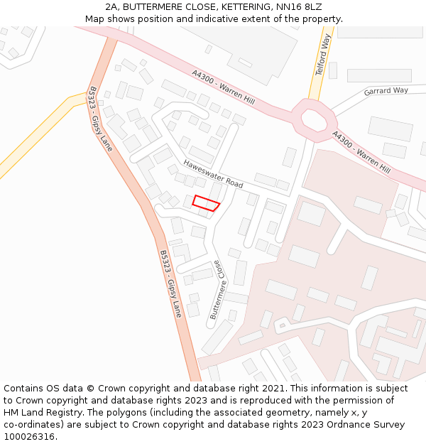 2A, BUTTERMERE CLOSE, KETTERING, NN16 8LZ: Location map and indicative extent of plot