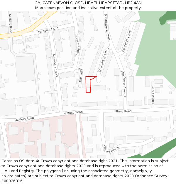 2A, CAERNARVON CLOSE, HEMEL HEMPSTEAD, HP2 4AN: Location map and indicative extent of plot