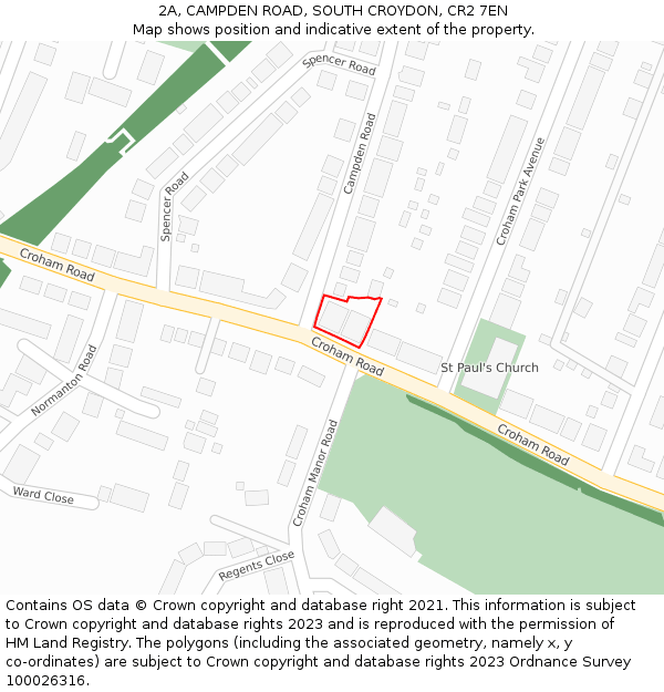 2A, CAMPDEN ROAD, SOUTH CROYDON, CR2 7EN: Location map and indicative extent of plot