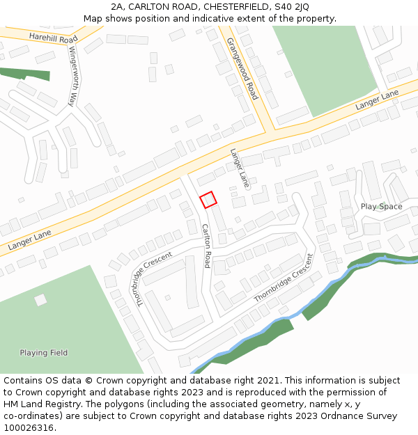 2A, CARLTON ROAD, CHESTERFIELD, S40 2JQ: Location map and indicative extent of plot