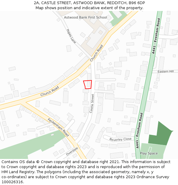 2A, CASTLE STREET, ASTWOOD BANK, REDDITCH, B96 6DP: Location map and indicative extent of plot
