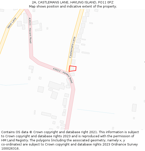 2A, CASTLEMANS LANE, HAYLING ISLAND, PO11 0PZ: Location map and indicative extent of plot