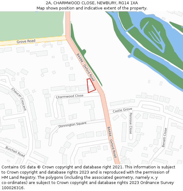 2A, CHARMWOOD CLOSE, NEWBURY, RG14 1XA: Location map and indicative extent of plot