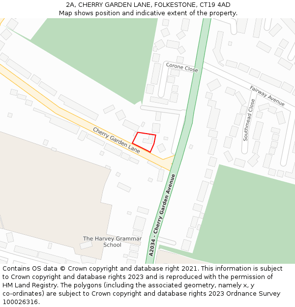 2A, CHERRY GARDEN LANE, FOLKESTONE, CT19 4AD: Location map and indicative extent of plot