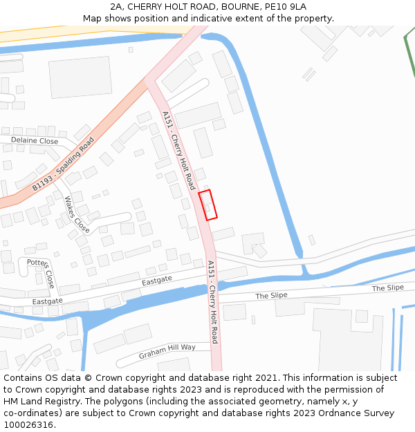 2A, CHERRY HOLT ROAD, BOURNE, PE10 9LA: Location map and indicative extent of plot