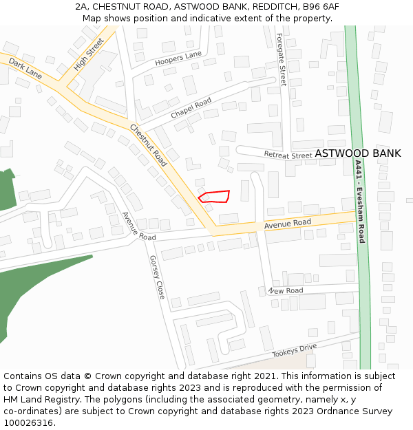 2A, CHESTNUT ROAD, ASTWOOD BANK, REDDITCH, B96 6AF: Location map and indicative extent of plot