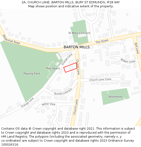 2A, CHURCH LANE, BARTON MILLS, BURY ST EDMUNDS, IP28 6AY: Location map and indicative extent of plot